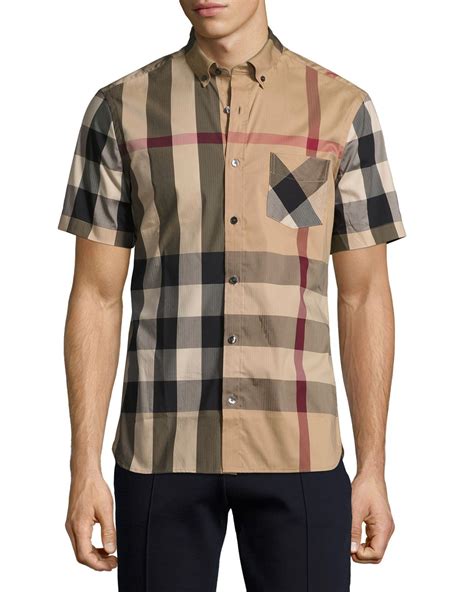 burberry button down shirt men's short sleeve|burberry button up shirt men.